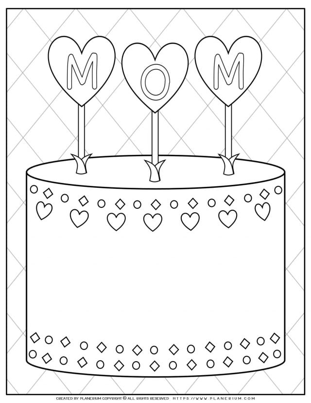 Mother's Day - Coloring Page - Greeting Cake for Mom | Planerium