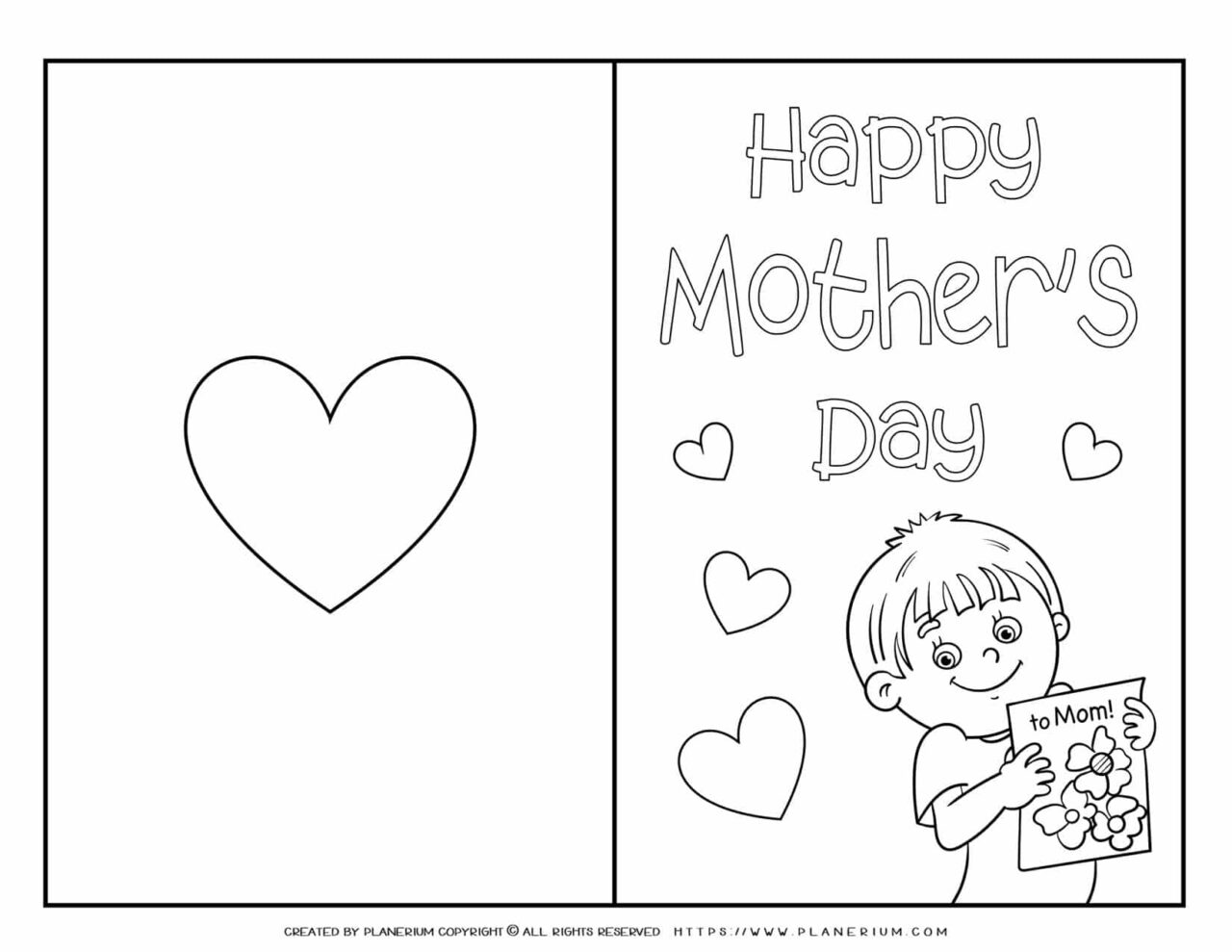Mother's Day - Coloring Page - Greeting Card Cover - Boy | Planerium