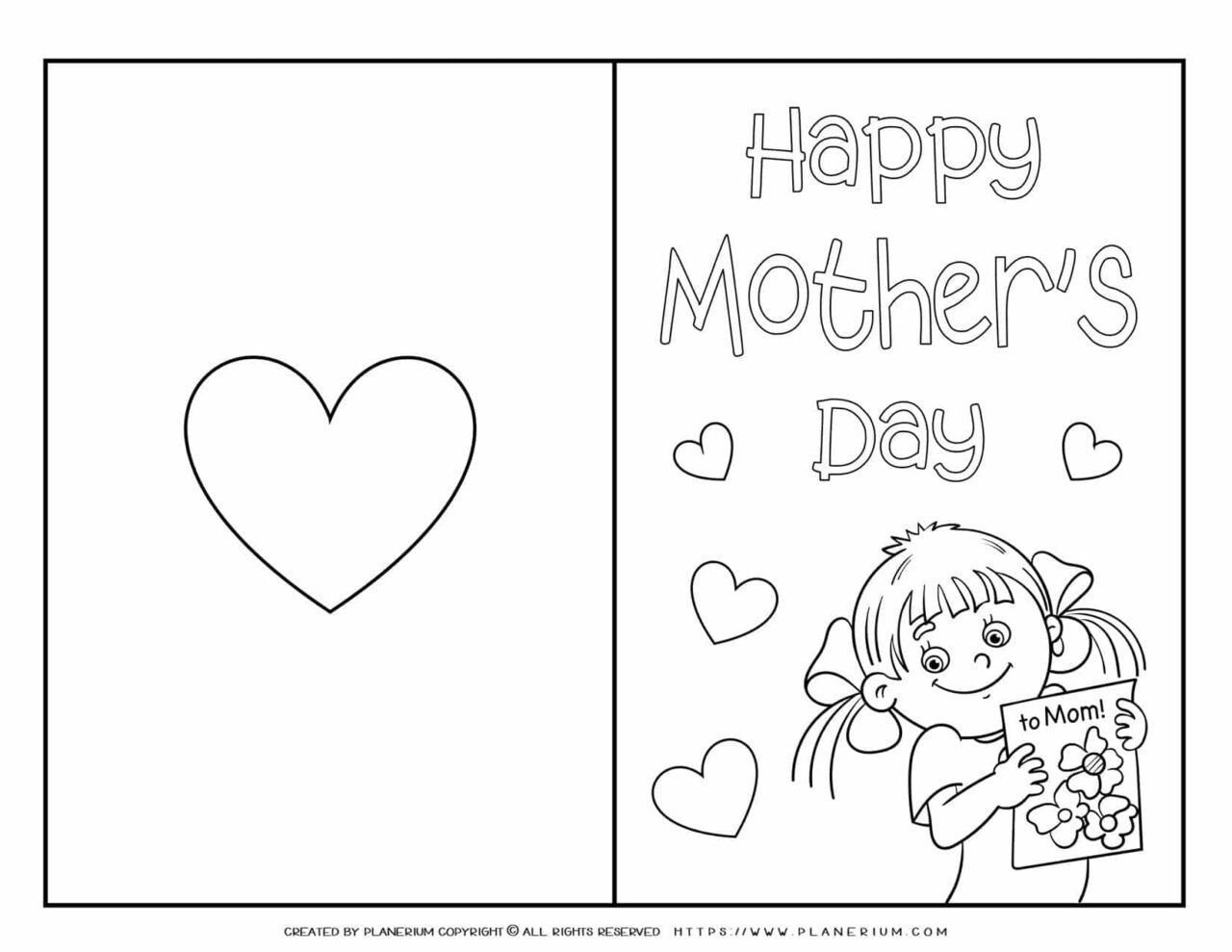 Mother's Day - Coloring Page - Greeting Card Cover - Girl | Planerium