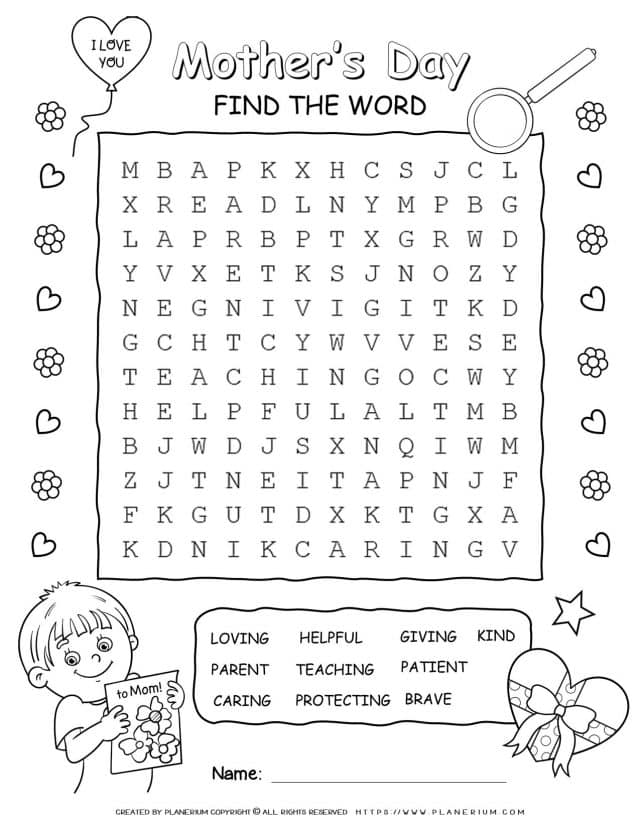 Mother's Day - Word Search Puzzle | Planerium