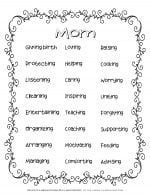 Mother's Day Worksheet - Descriptive Words Poster | Planerium