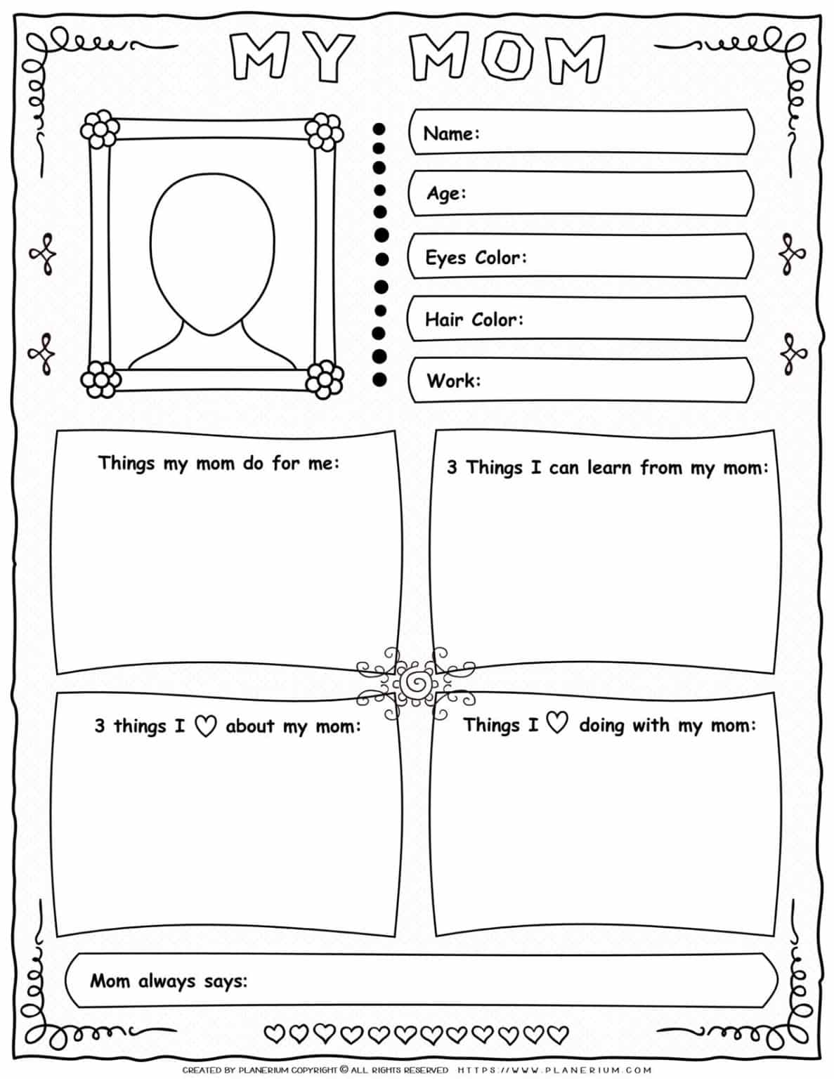 Mother s Day Worksheet My Mom Planerium