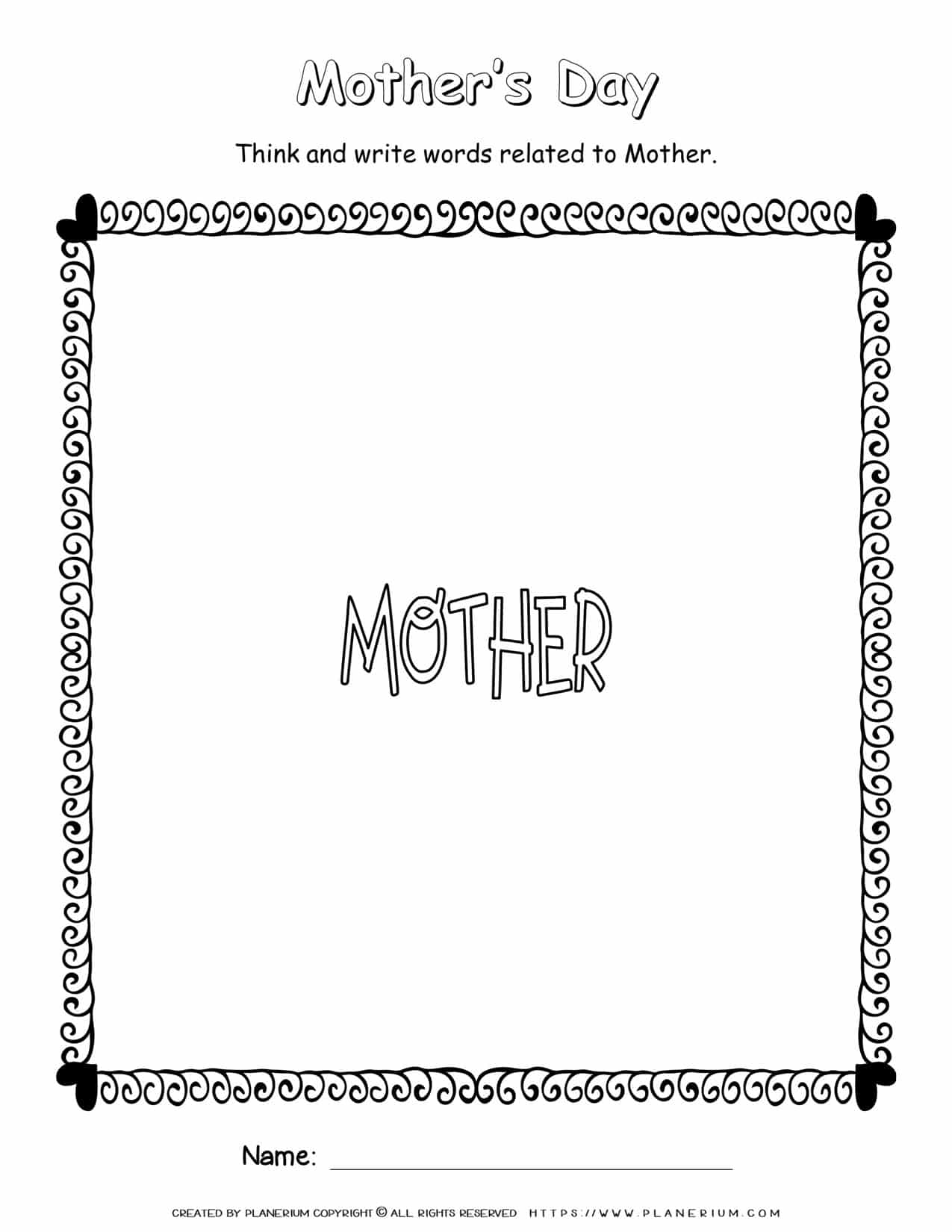 Mother's Day Worksheet - Write Related Words | Planerium