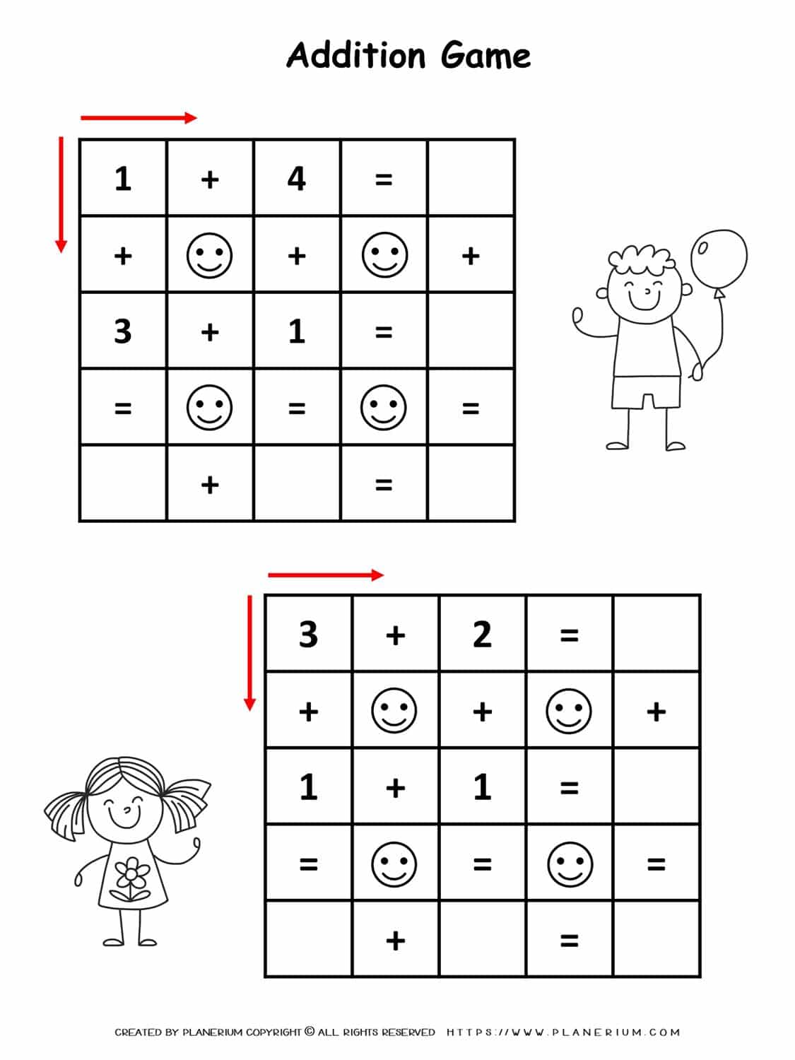 Numbers Worksheet - Addition Game | Planerium