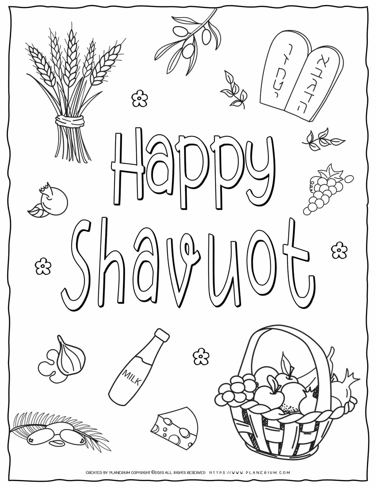 Shavuot Coloring Page - Happy Shavuot in English | Planerium