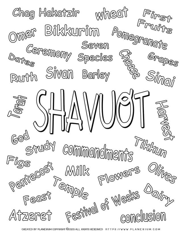 Shavuot Coloring Page - Related Words in English | Planerium