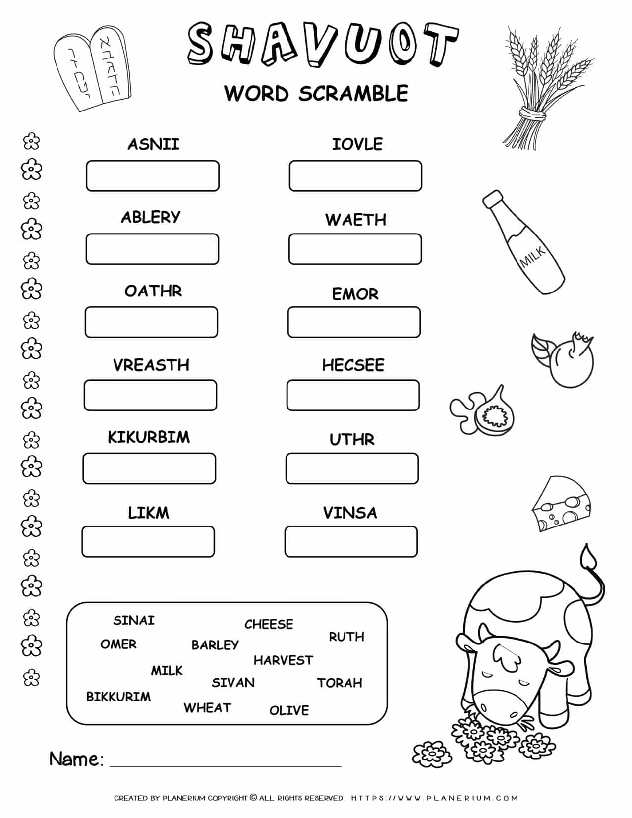 Shavuot Word Scramble in English | Planerium