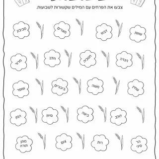 Shavuot Worksheet - Related Words with Flowers in Hebrew | Planerium