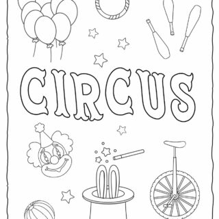 Circus Coloring Page - Circus Title and Objects | Planerium