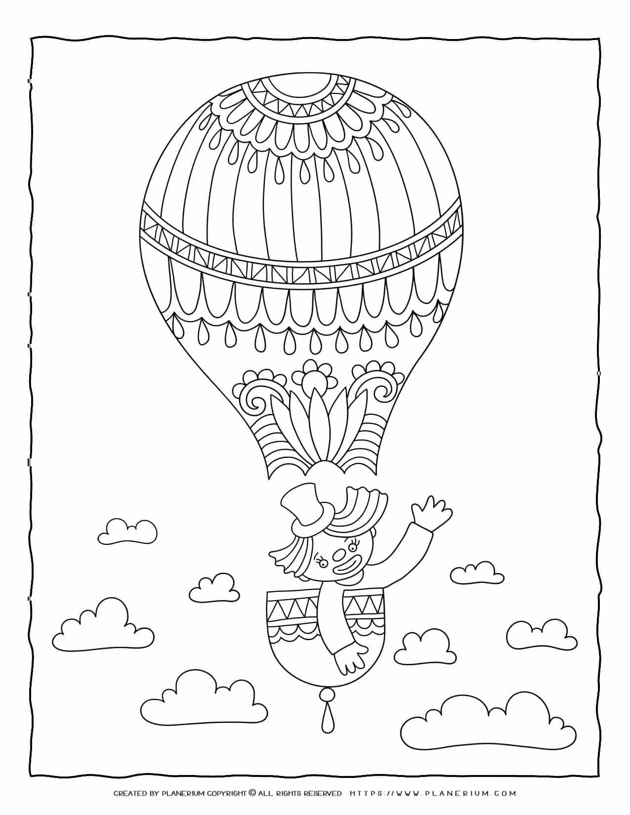 Circus Coloring Page - Clown on Airballoon | Planerium