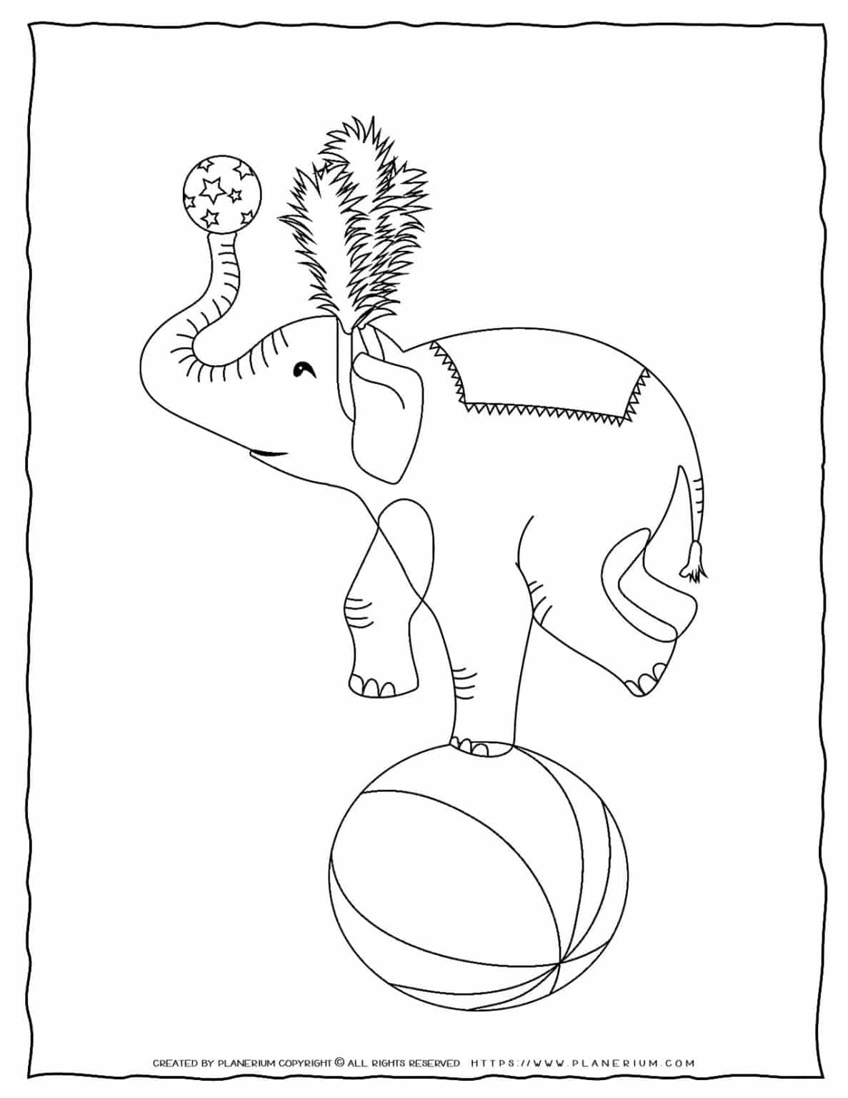 Circus Coloring Page - Elephant on a Ball | Planerium