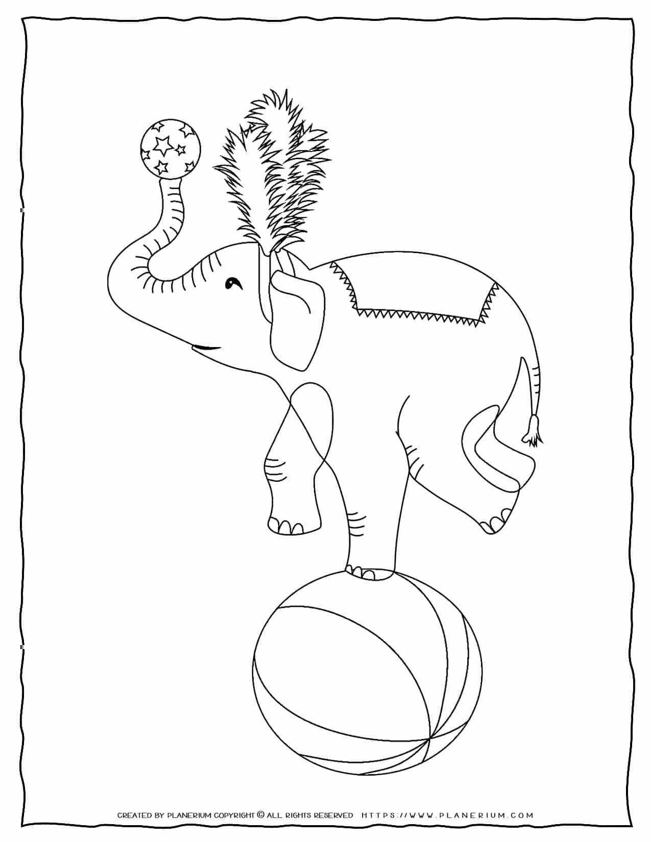 Circus Coloring Page - Elephant on a Ball | Planerium