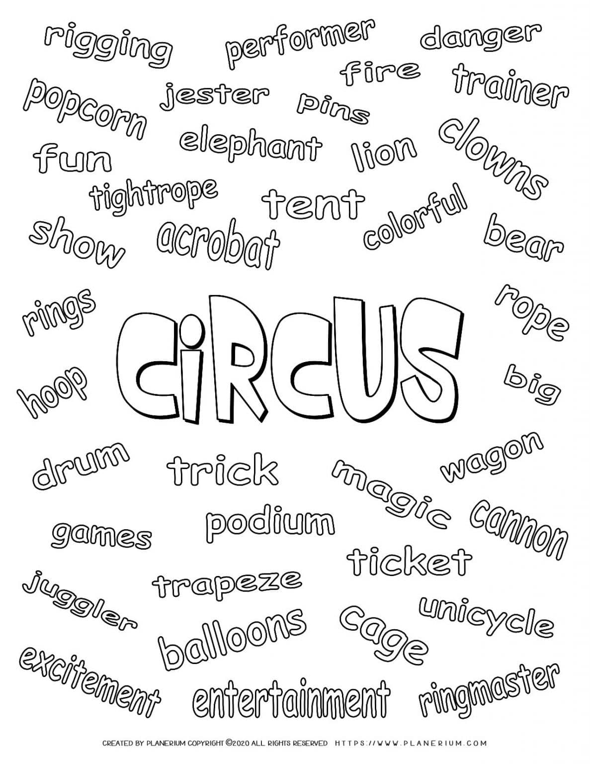 Circus Coloring Page - Related Words | Planerium