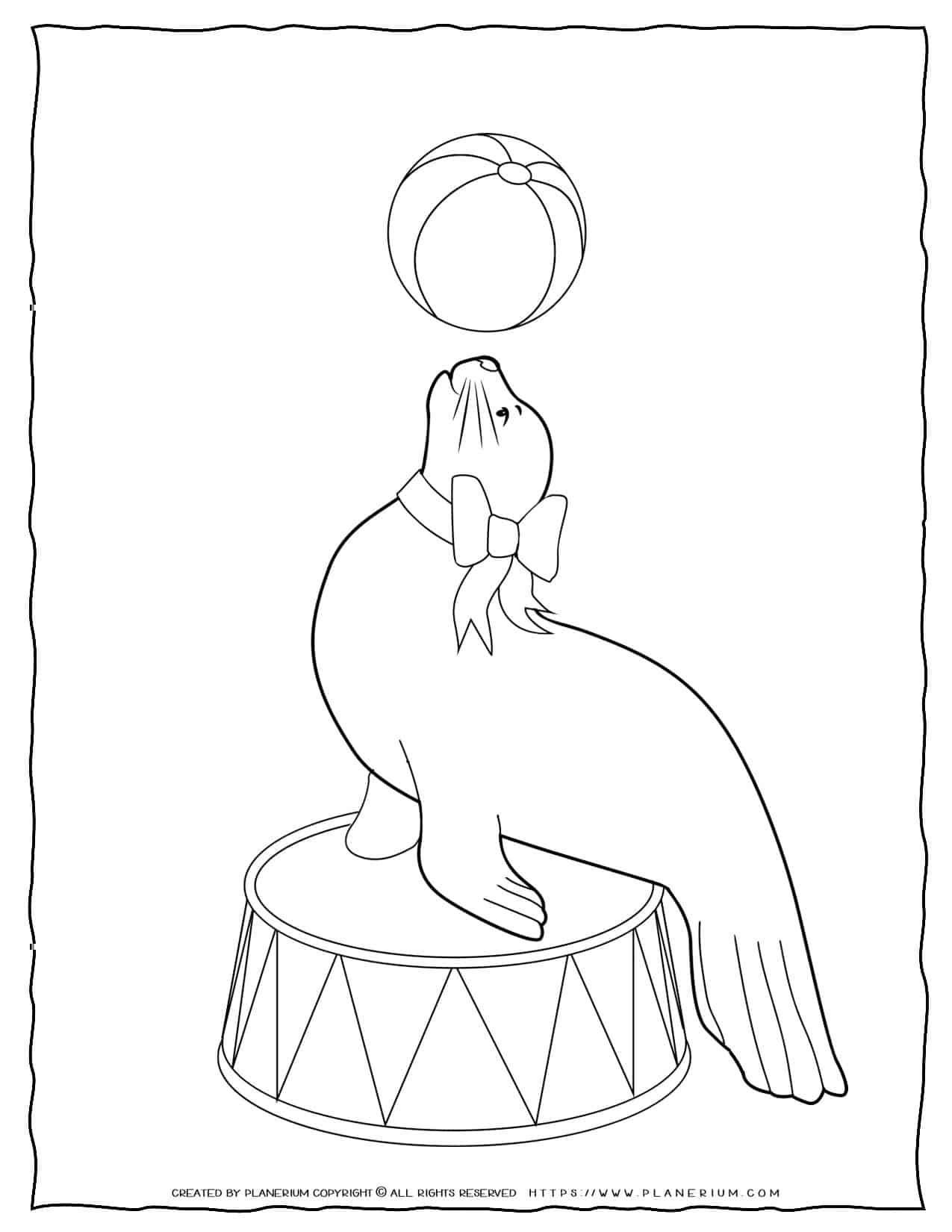 Circus Coloring Page - Seal with a Ball | Planerium