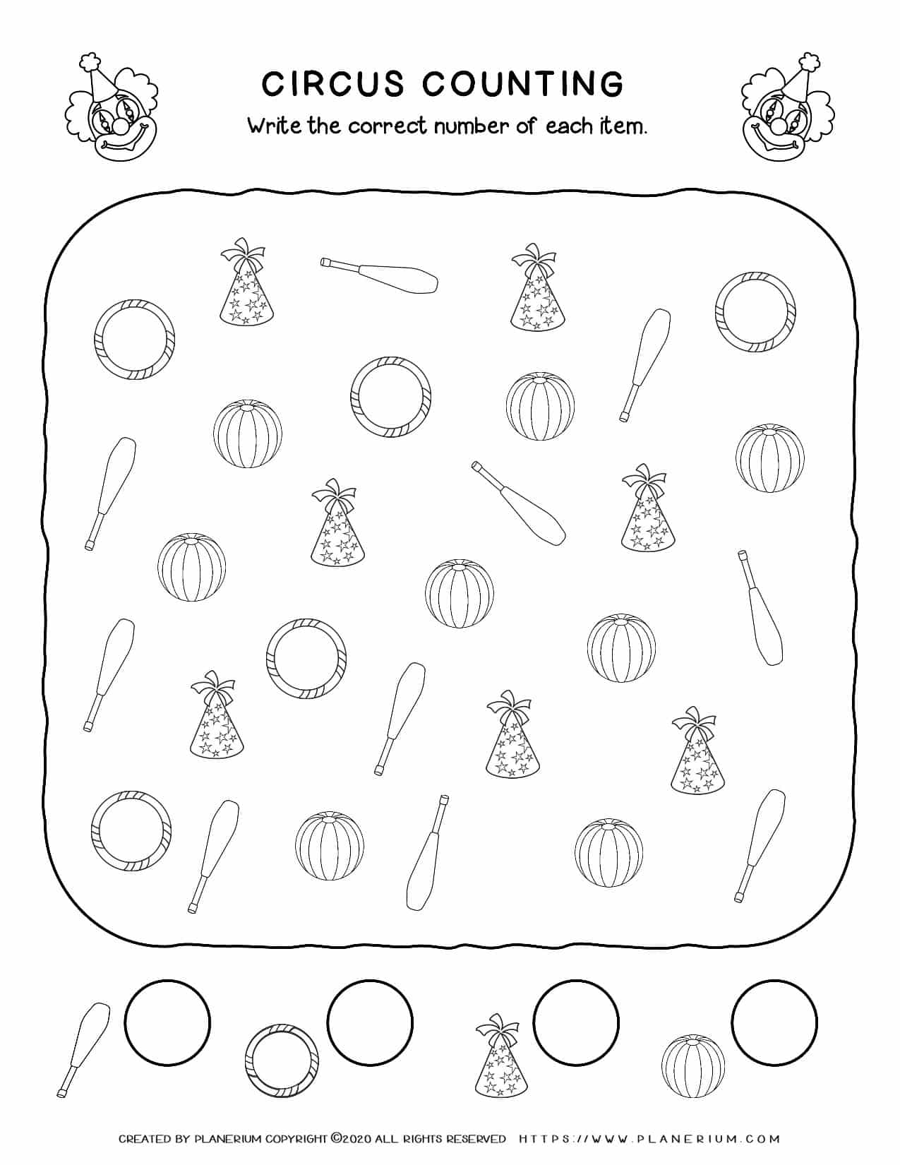 Circus Worksheet - Counting Objects | Planerium