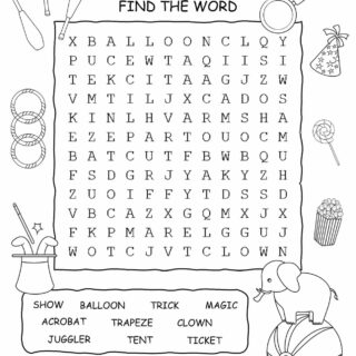 Circus Worksheet - Word Search with Ten Words | Planerium