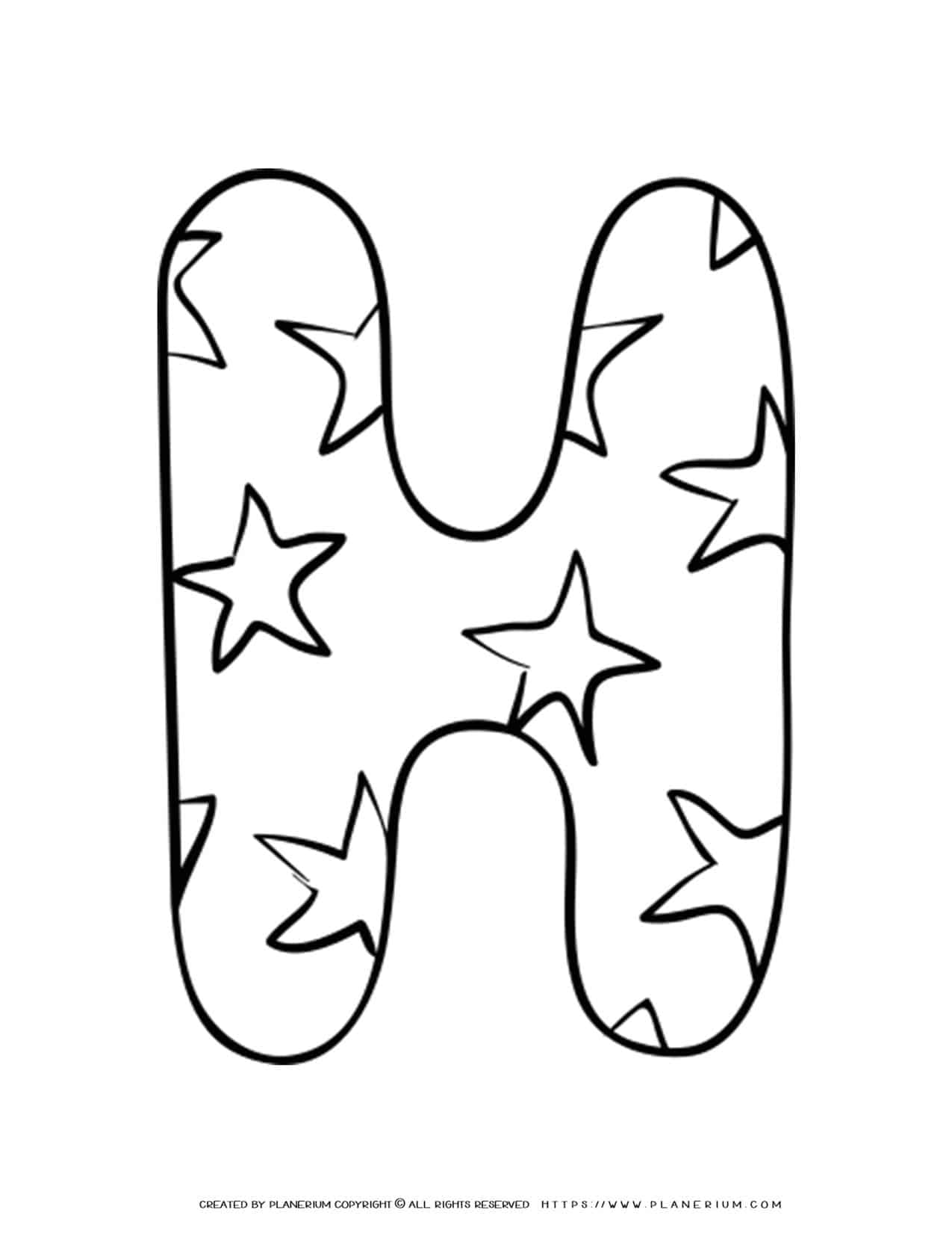 English Alphabet - Capital H with Pattern - Coloring Page | Planerium