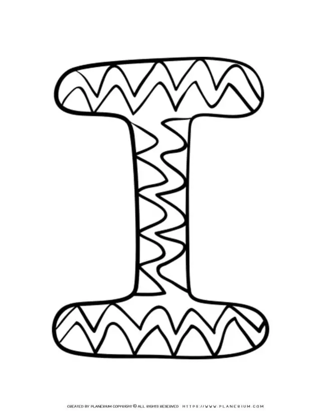 English Alphabet - Capital I with Pattern - Coloring Page | Planerium