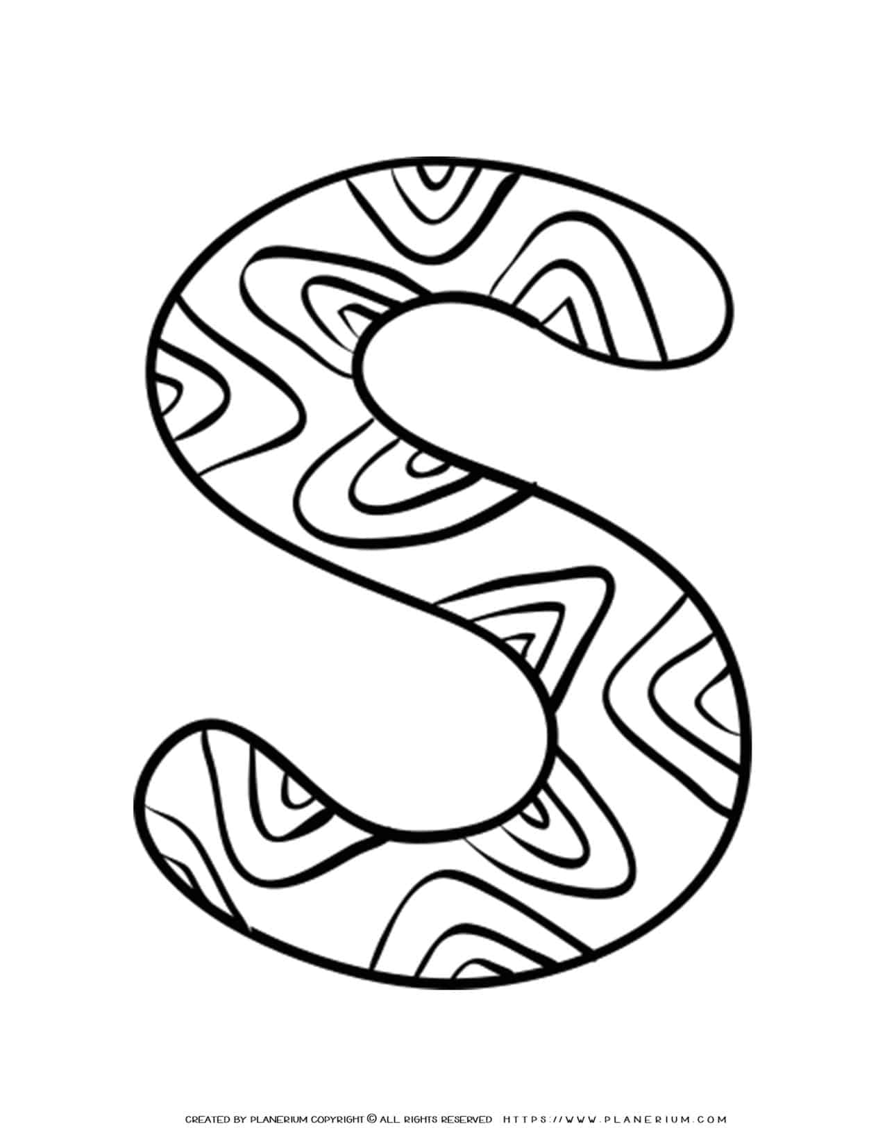 English Alphabet - Capital S with Pattern - Coloring Page | Planerium