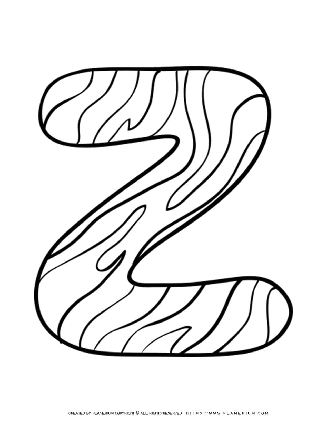 English Alphabet - Capital Z with Pattern - Coloring Page | Planerium