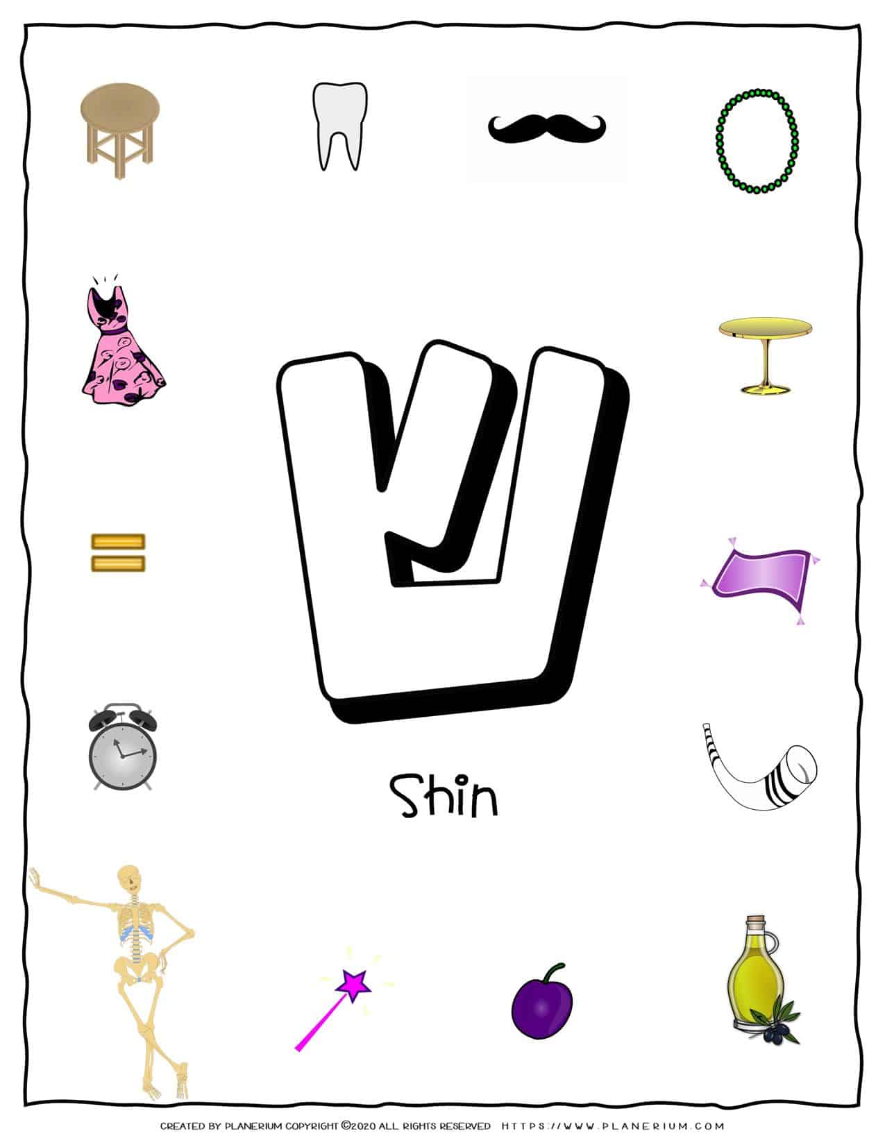 Hebrew Alphabet - Objects That Starts With Letter Shin | Planerium