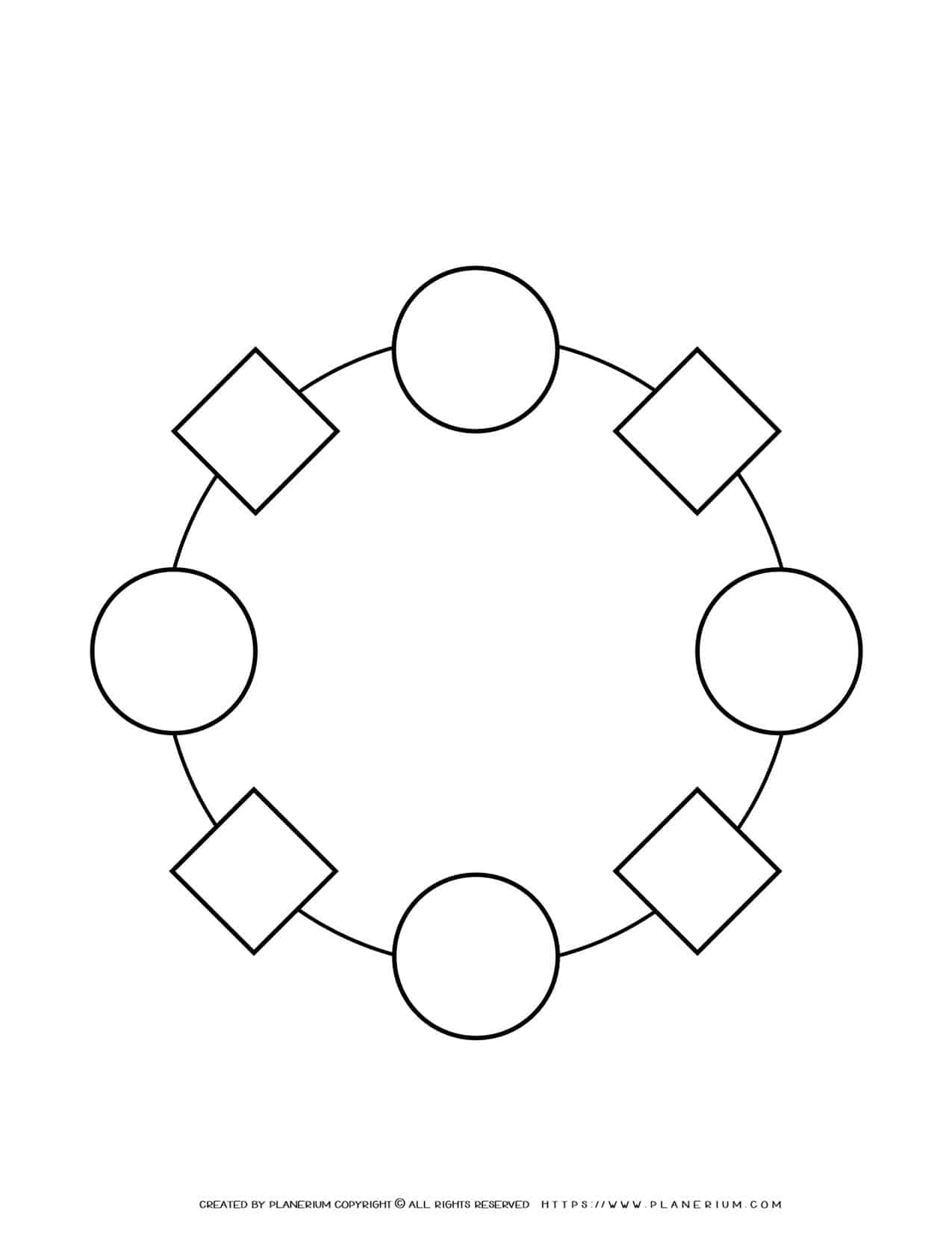 Sequence Chart Template - Four Squares and Four Circles on a Circle | Planerium