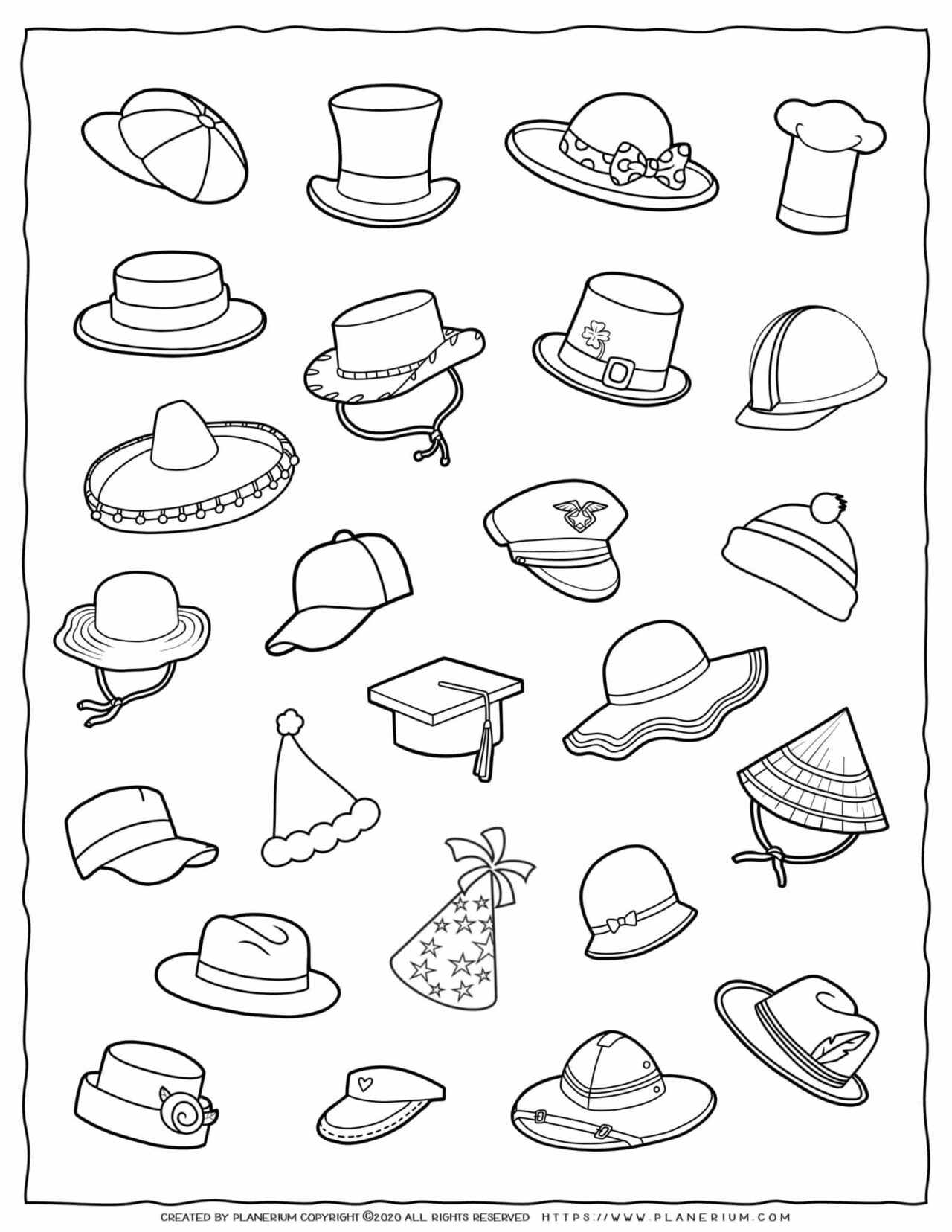 Clothes Coloring Page - Hats Collection | Planerium