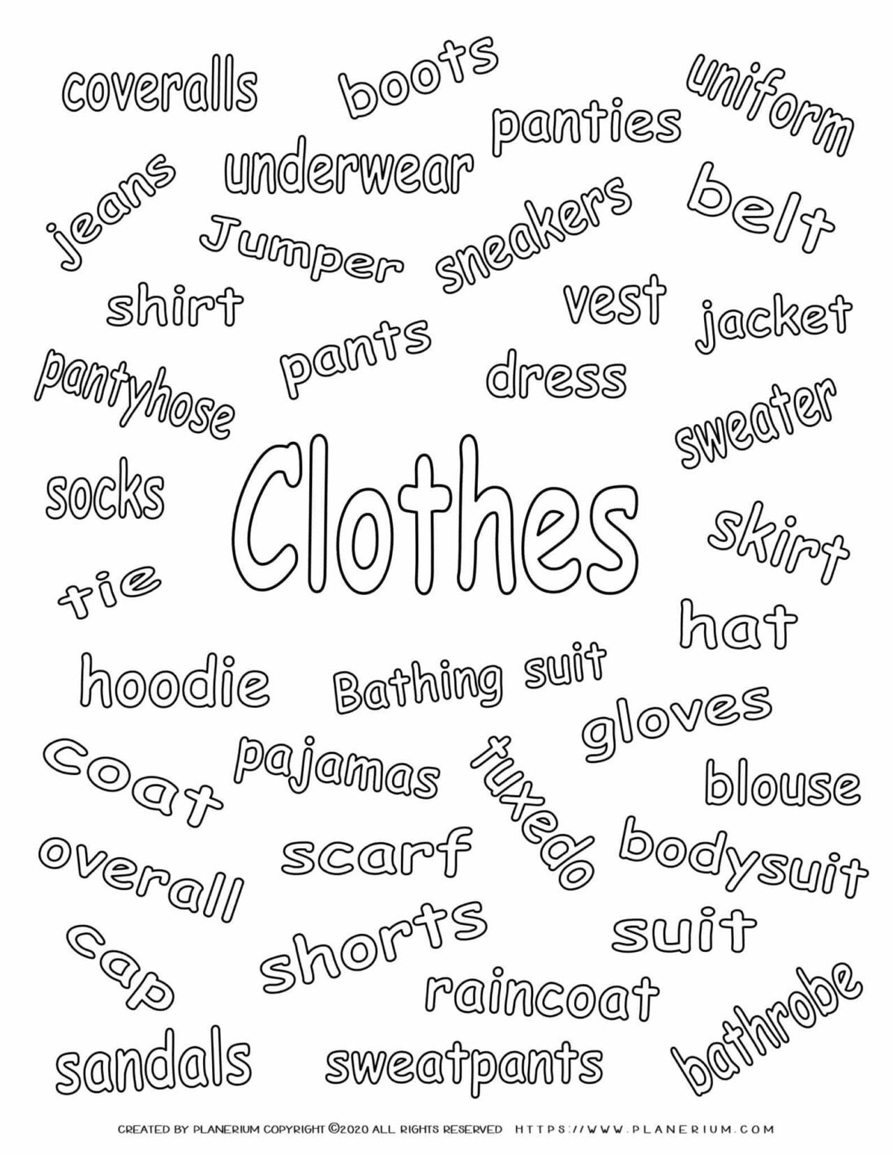 Clothes Coloring Page - Related Words | Planerium