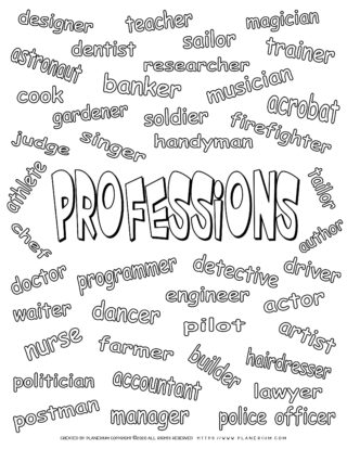 Professions Coloring Page - Related Words | Planerium
