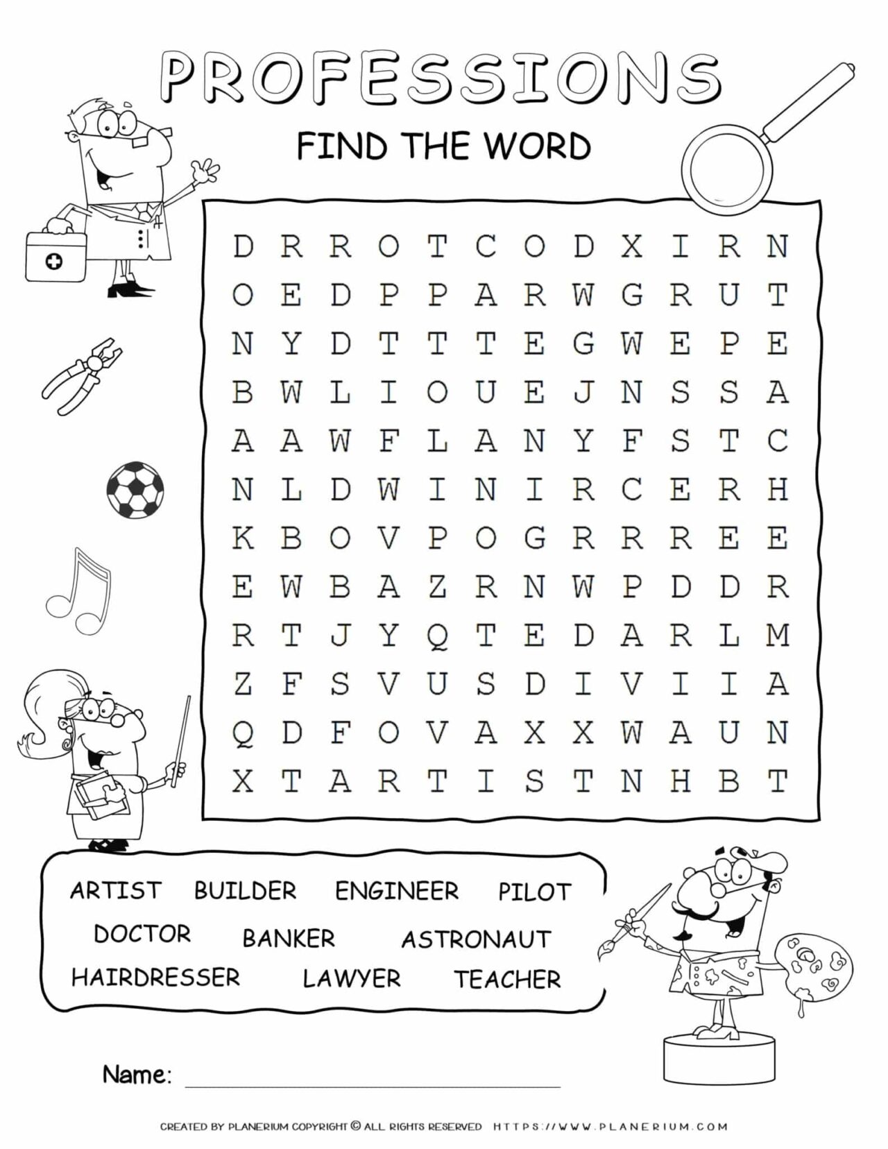 Professions Word Search Ten Words | Planerium