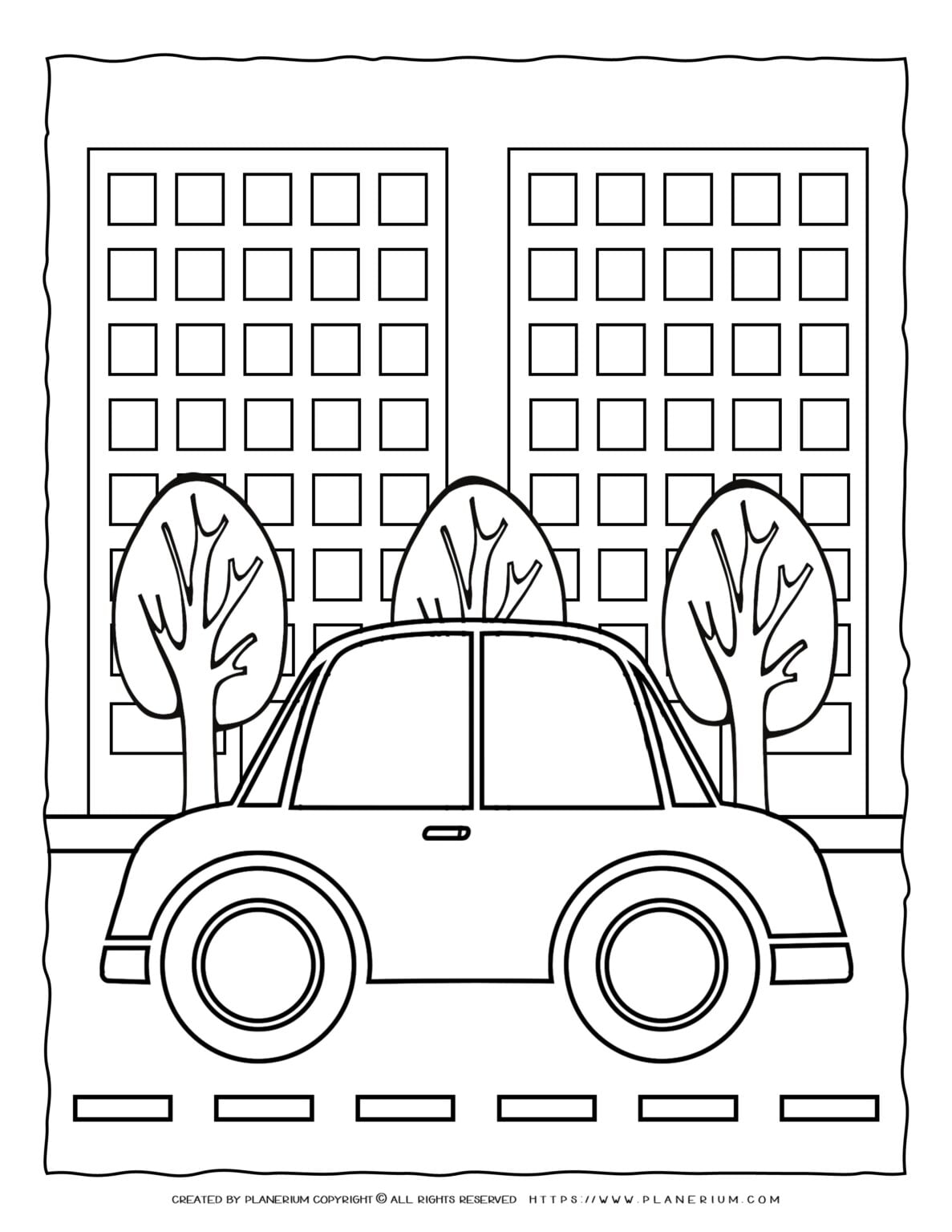 Transportation Coloring Page - Car on the Road | Planerium
