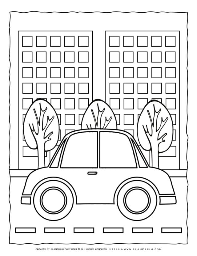 Transportation Coloring Page - Car on the Road | Planerium