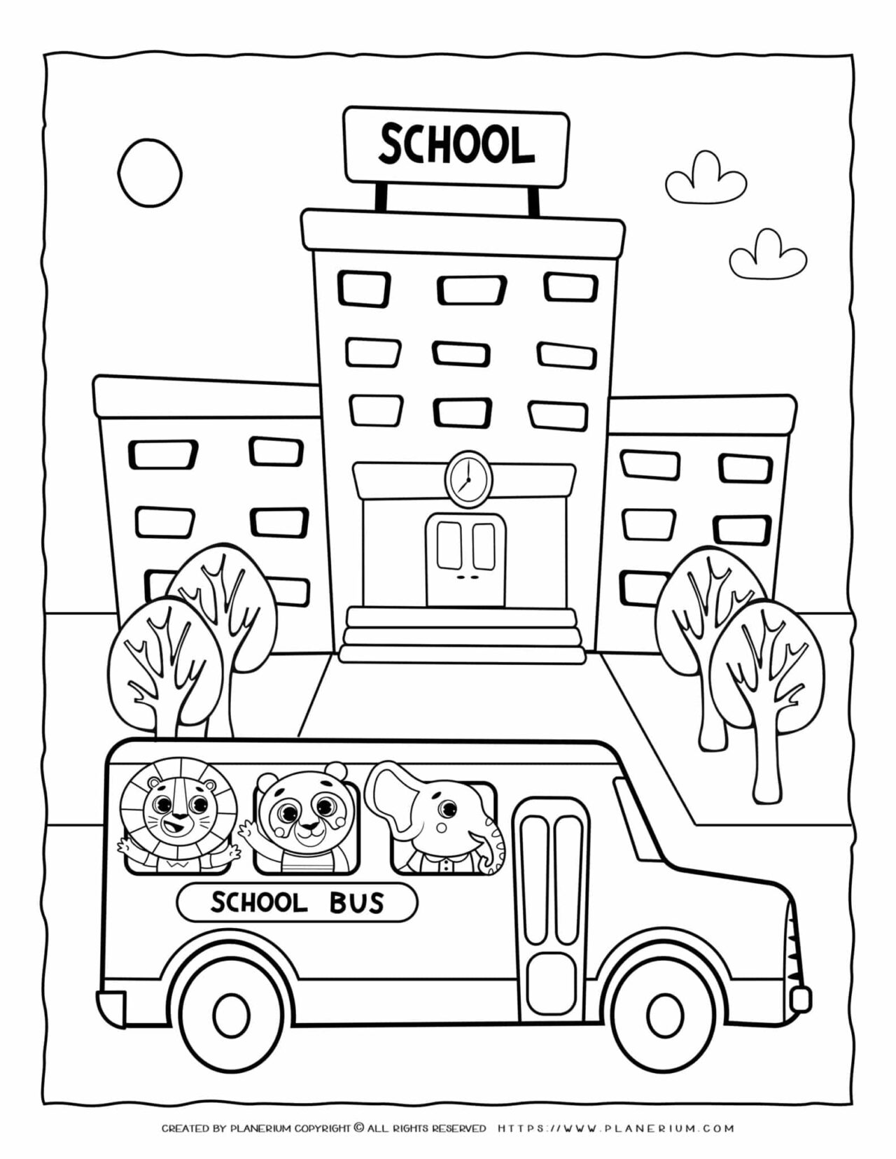Transportation Coloring Page - School Bus | Planerium