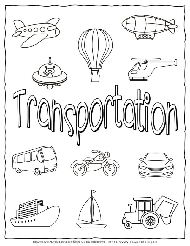Transportation Coloring Page - Title with Objects | Planerium