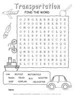 Transportation Word Search - Ten Words | Planerium