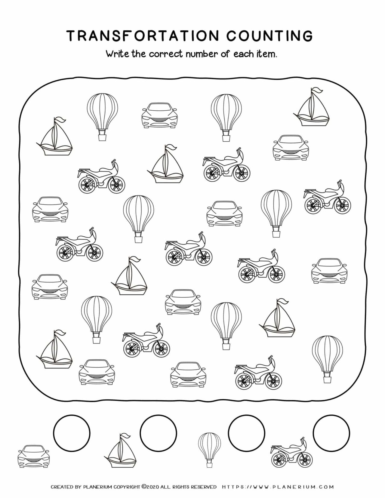 Transportation Worksheet - Counting Objects | Planerium