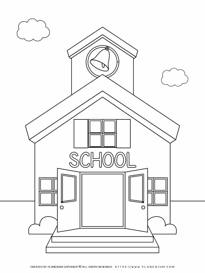 Back To School Coloring Page - Schoolhouse |  Planerium