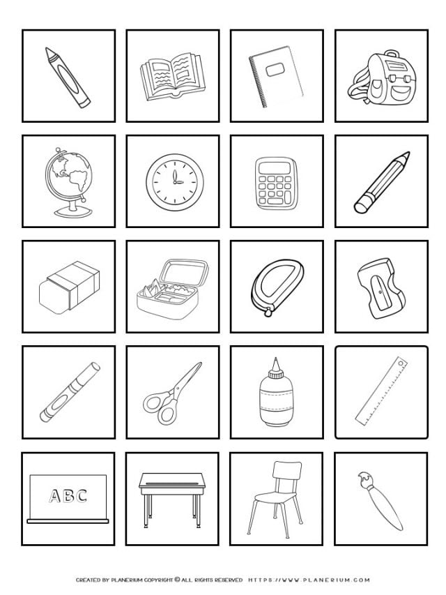 Back To School Worksheet - Coloring Twenty Accessories | Planerium