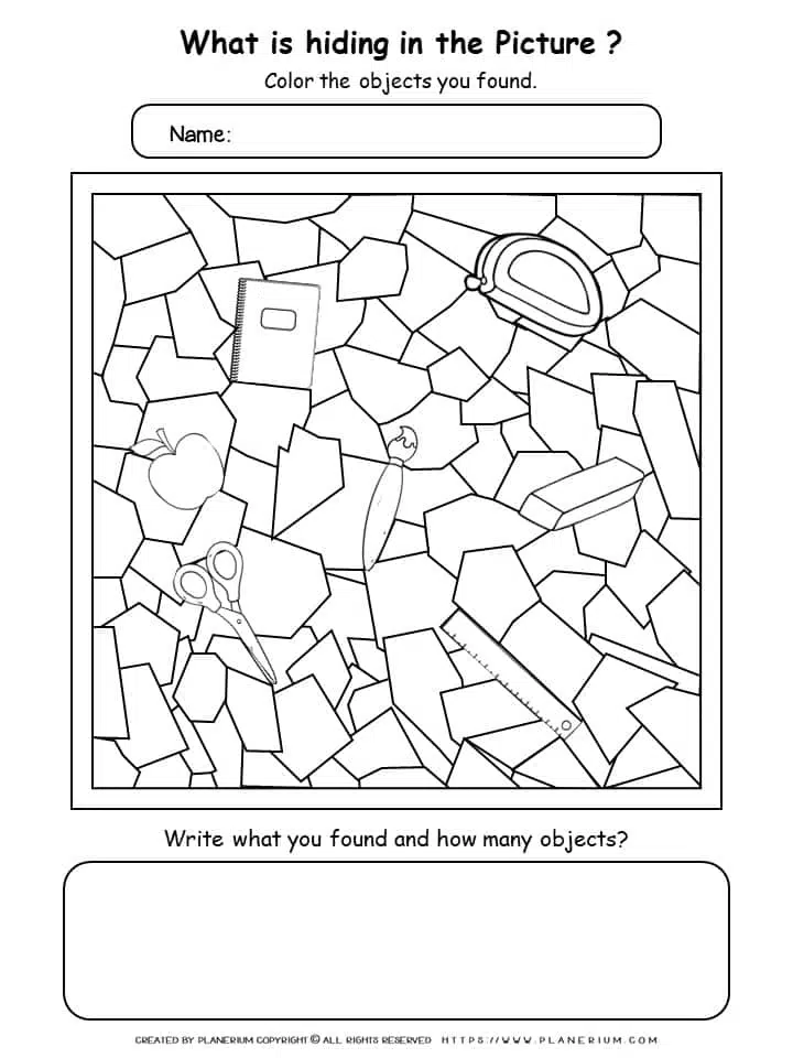 Back To School Worksheet - Find objects | Planerium