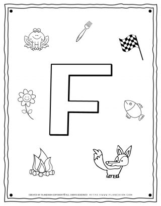 English Alphabet - Things Starting With F - Coloring Page | Planerium