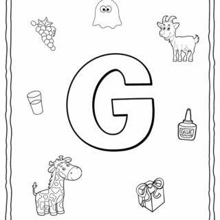 English Alphabet - Things Starting With G - Coloring Page | Planerium