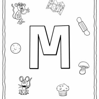 English Alphabet - Things Starting With M - Coloring Page | Planerium