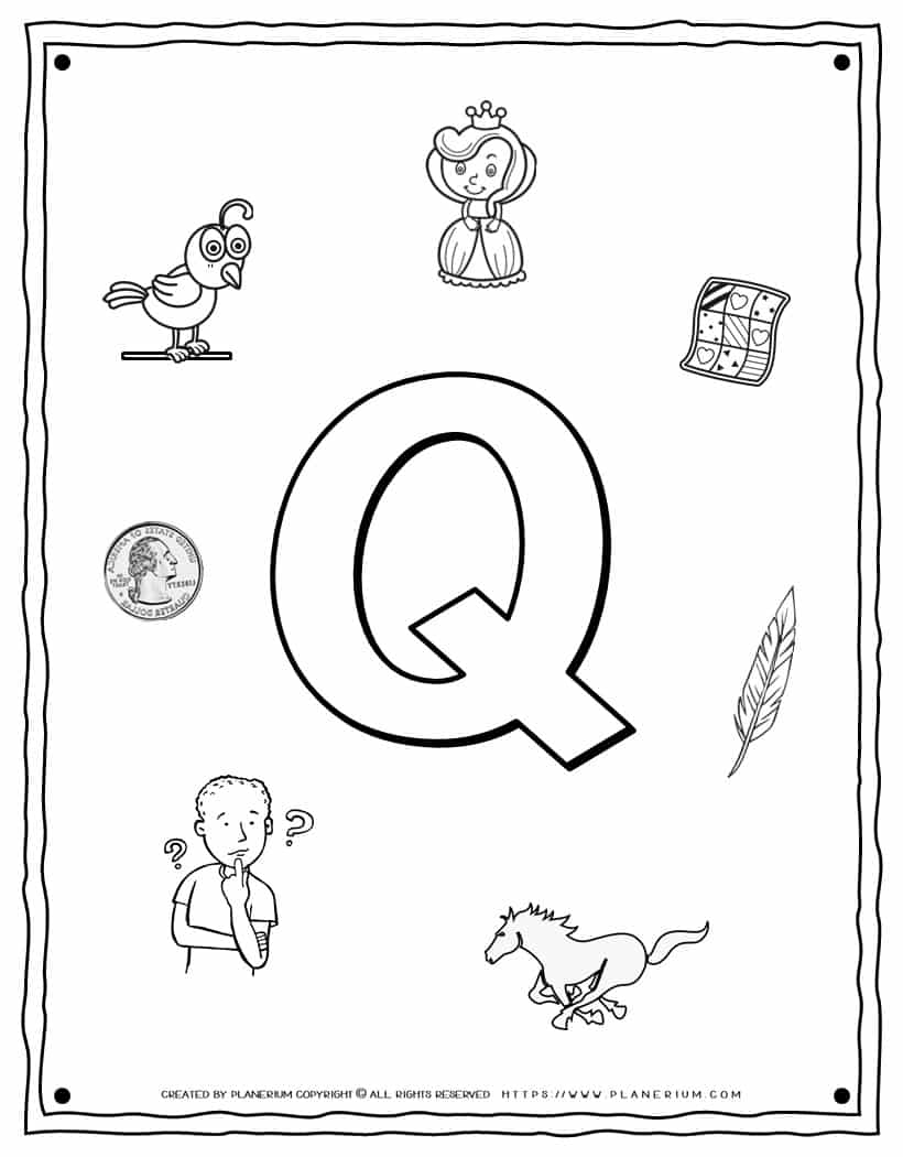 English Alphabet - Things Starting With Q - Coloring Page | Planerium