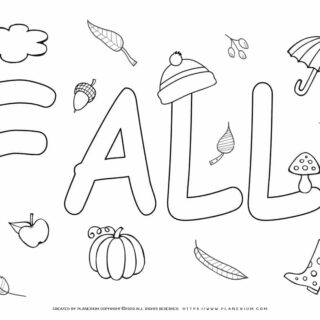 Fall Coloring Page - Big Title with Objects | Planerium