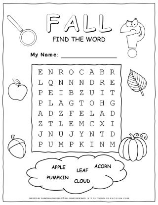 Fall Word Search - Five Words | Planerium