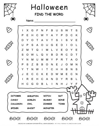 Halloween Word Search Puzzle with Fifteen Words | Planerium