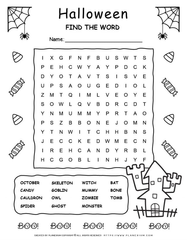 Halloween Word Search with Fifteen Words