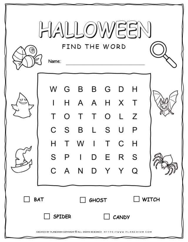 Halloween Word Search with Five Words - Spooky Vocabulary Activity for Kids