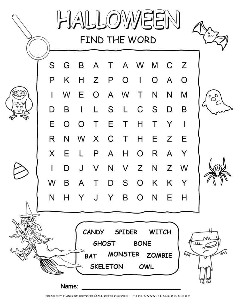 Halloween Word Search Puzzle - 10 Spooky Words