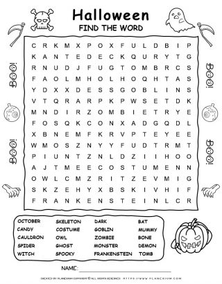 Halloween Word Search Puzzle with Twenty Words | Planerium